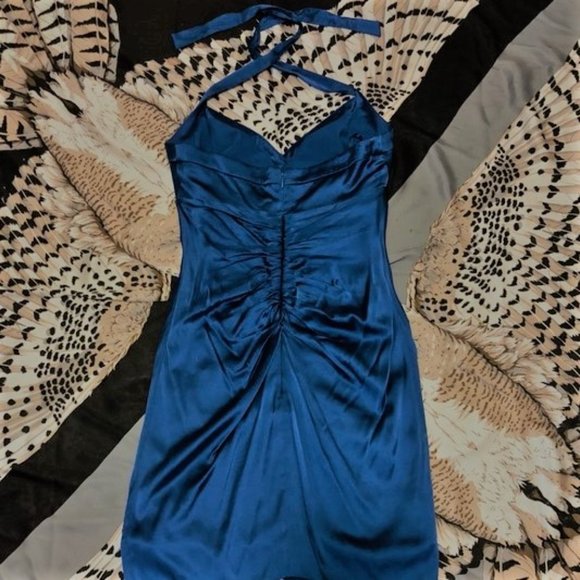 BCBG MaxAzria Royal Blue Silk Halter Cocktail Dress - Size 2 - Picture 3 of 14